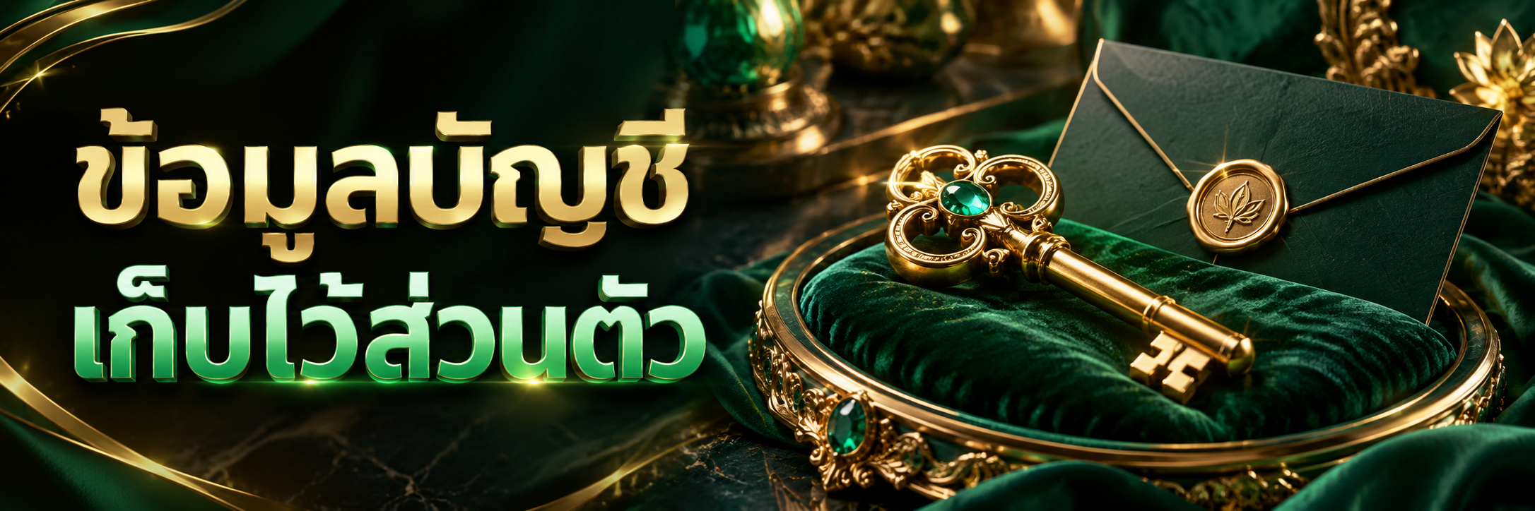 กุญแจทองและการ์ดปิดผนึกบนถาดเขียว
